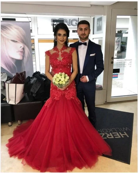 Casual Chic Women's Clothes High Neck Mermaid Evening Dress Appliques Prom Gown,prom dress  cg7916