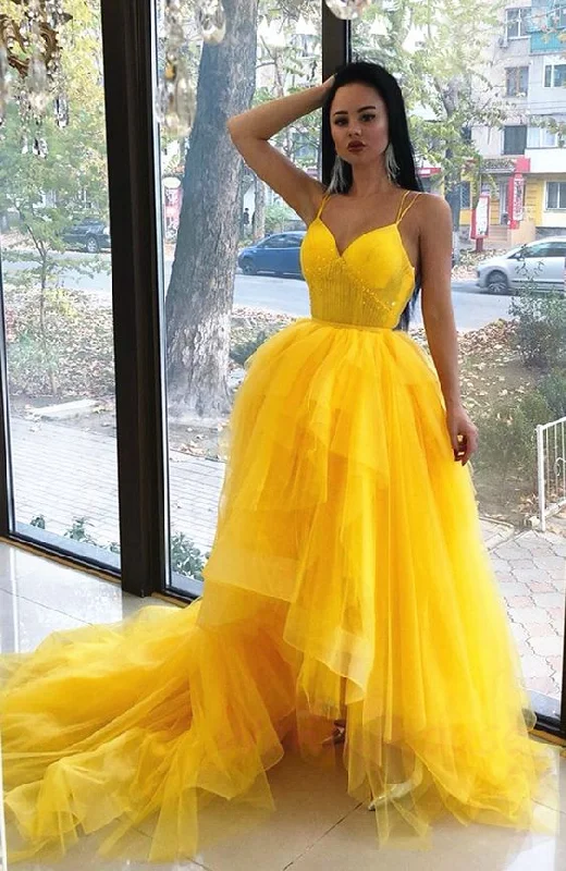 Women's Casual Apparel High Low Yellow Prom Dress Ball Gown  cg9149