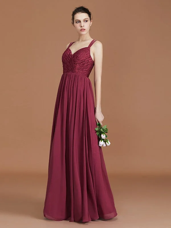 Women's Vacation Clothes Celebrate with Big Savings A-Line/Princess Lace Sweetheart Chiffon Ruched Floor-Length Bridesmaid Dresses