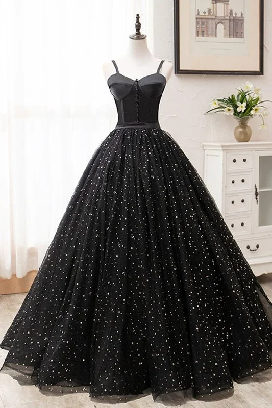 Women's Luxury Apparel Tropical Island - Inspired Attire Black Tulle Satin Sweetheart Neck Long Prom Dress, Evening Dress cg5590