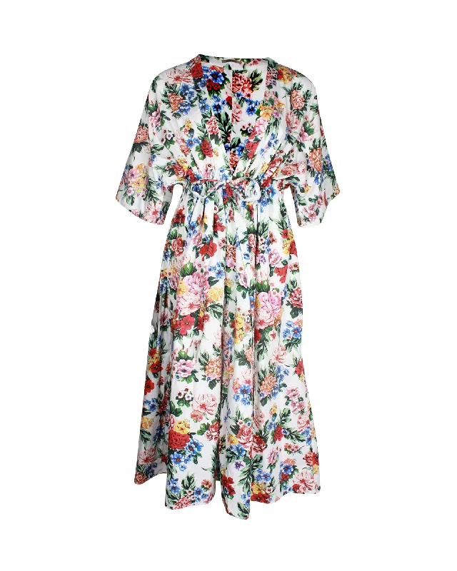 Women's Relaxed Outfit Nordic Minimalist Home Look Emilia Wickstead Zarina Floral-Print Kaftan Dress in Multicolor Cotton