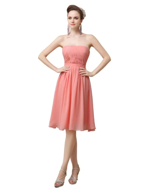 Charming Women's Holiday Apparel Limited - Stock Unique Strapless Chiffon A-line Knee-Length Short Bridesmaid Dresses