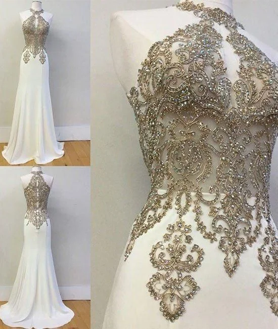 Women's Charming Outfit For Events Beading Prom Dresses,Charming White Evening Dress,White Prom Gowns  cg5878