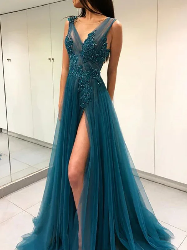 Women's Activewear Outfit Graceful Movement Women Appliques Prom Dresses Long Side Slit Evening Gowns Formal Party Dress YPD312