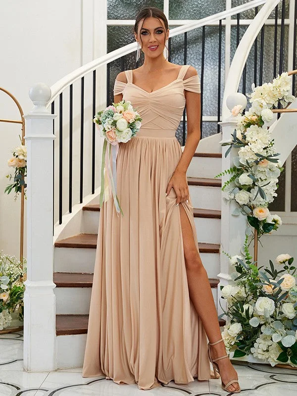 Women's Travel Garments Effortless Comfort A-Line/Princess Jersey Ruffles Sweetheart Sleeveless Floor-Length Bridesmaid Dresses