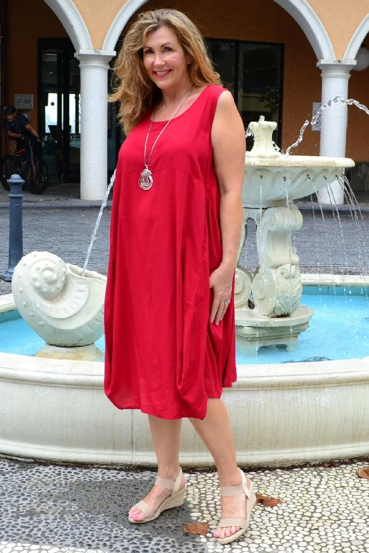 Modern Women's Apparel Today Only Red Sleeveless Tunic Cocoon Dress