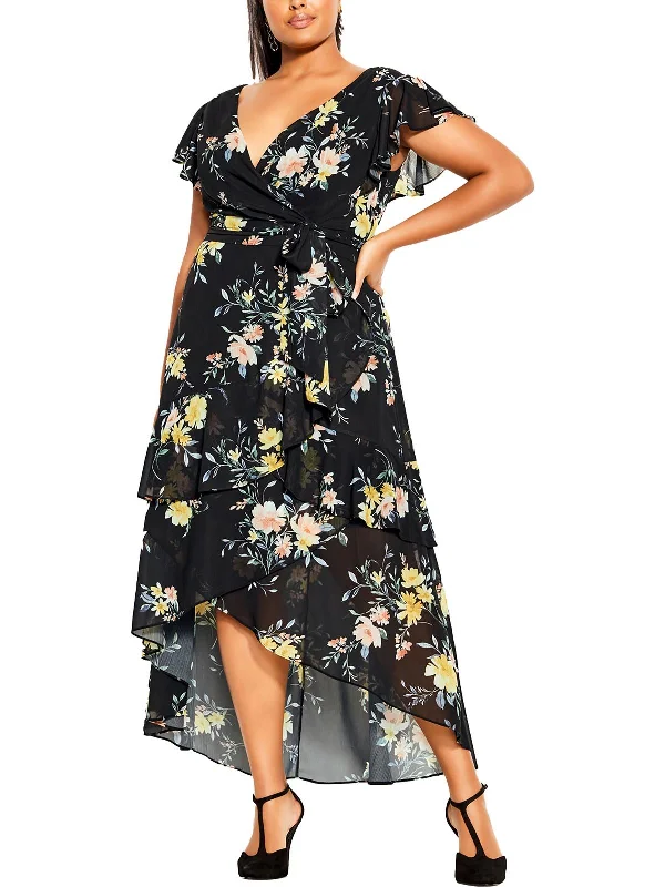 Women's Functional Outfit For Outdoor Activities Tropical Island - Inspired Attire Womens Floral Print Asymmetrical Maxi Dress