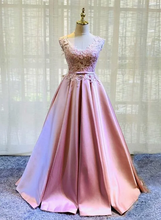 Tailored Clothing For Women Limited Quantities Pink Lace And Satin Floor Length Junior Prom Dress, Long Evening Dress Graduation Dress   cg11268