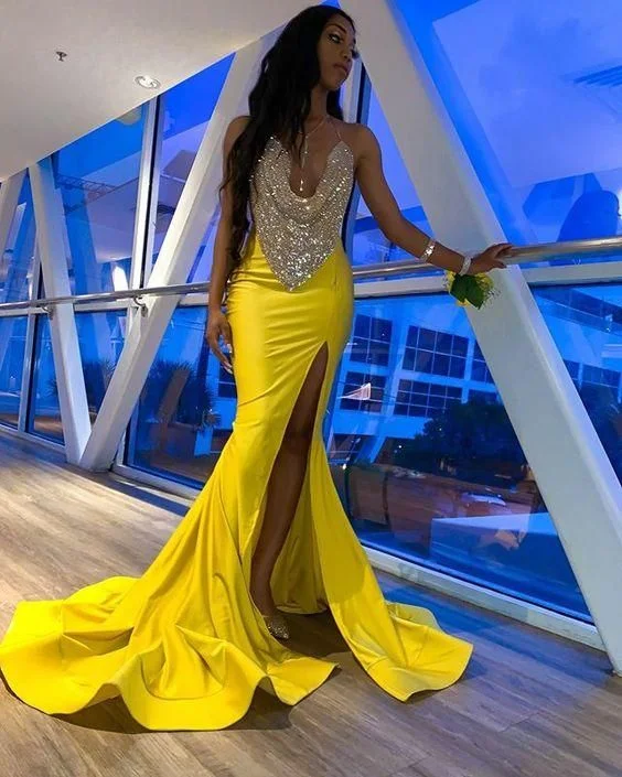 Women's Resort Garments evening dresses long mermaid sparkly modest yellow cheap evening prom gown   cg9545