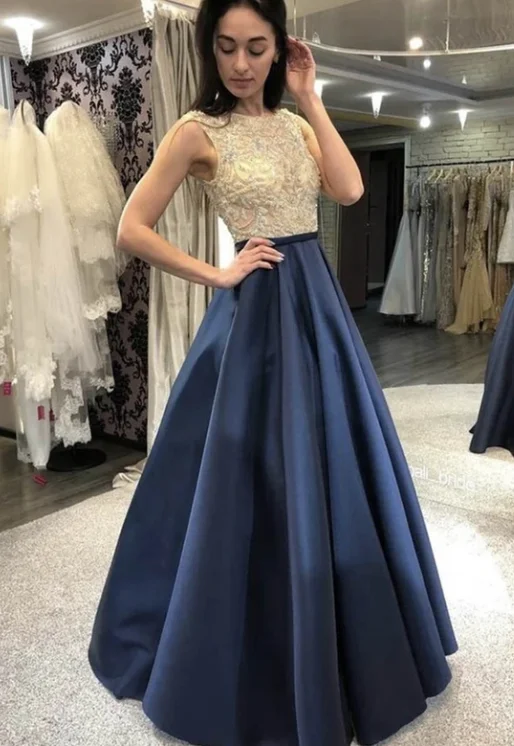 Women's Professional Garments Casual Elegance Blue satin long prom dress blue evening dress  cg8761