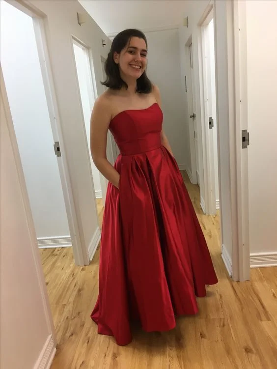 Classic Women's Apparel Buy More, Save More Strapless Satin Red Prom Dress    cg15217