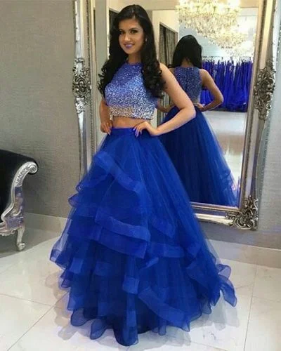 Women's Cozy Clothes two piece ruffles ball gown prom dresses sequin beaded  cg8160