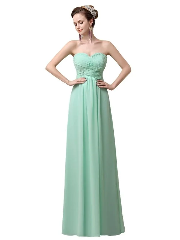 Women's Travel Apparel Cottagecore Rustic Charm Style Elegant Strapless Sweetheart Chiffon Floor Length Long Maxi Bridesmaid Dresses