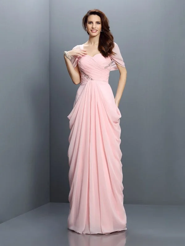 Casual Apparel For Women Today Only A-Line/Princess Sweetheart Pleats Short Sleeves Long Chiffon Bridesmaid Dresses