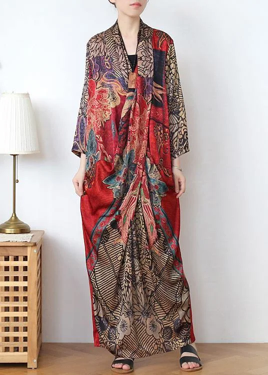 Women's Clothes And Garments Ethnic Cultural Event Wear Classy Print V Neck long sleeve Holiday Summer Chiffon Dress