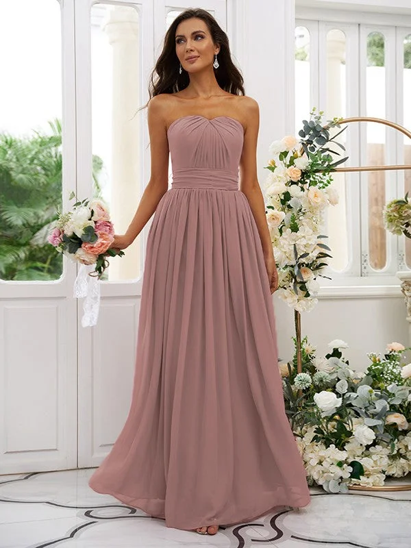 Women's Activewear Garments Artful Design A-Line/Princess Chiffon Ruffles Strapless Sleeveless Floor-Length Bridesmaid Dresses