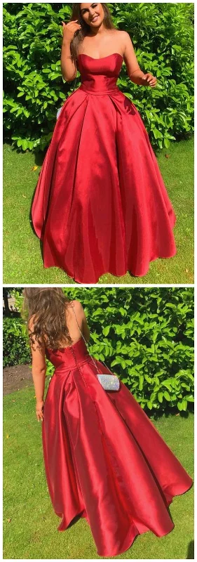 Women's Activewear Garments Vibrant Prints Simple Strapless Red Satin Long Prom Dress wiht Empire  cg8929