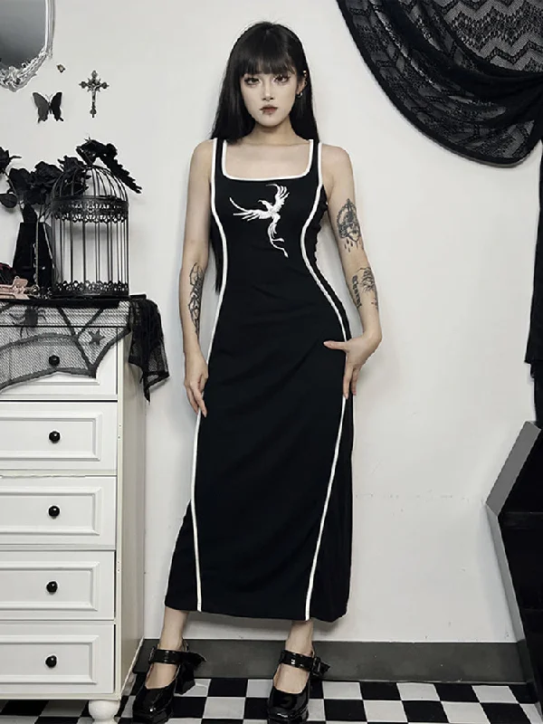 Women's Everyday Garments Romantic Detailing Gothic Square Neck Tank Sexy Sleeveless Waist White Embroidery Bodycon Dress