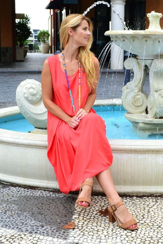 Women's Sports Apparel Hollywood Glam Award - Show Style Tangerine Sleeveless Tunic Cocoon Dress