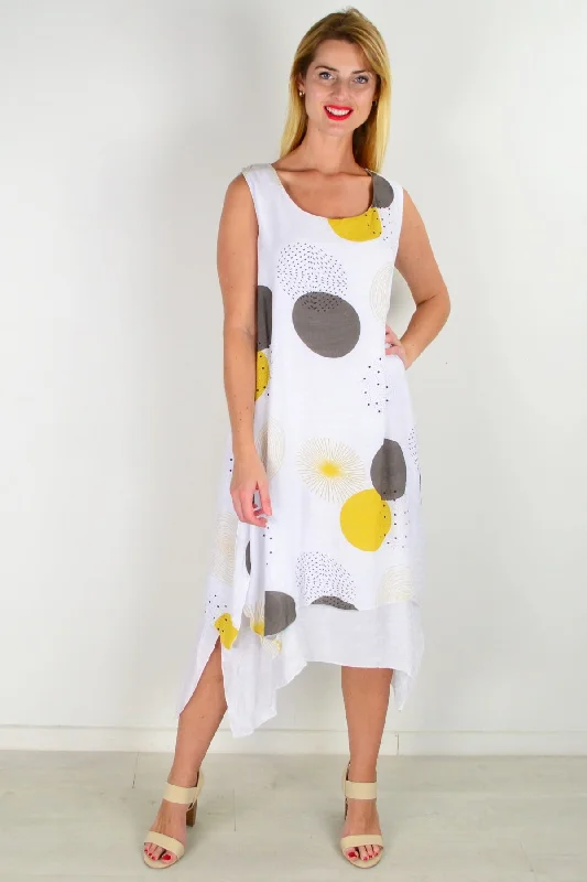 Women's Outerwear Apparel Chic Urban Fashion Look Mustard Spot Sleeveless Tunic Dress