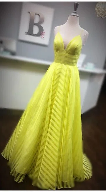 Women's Athletic Clothes Yellow Prom Dress,Spaghetti Straps Prom Gown  cg8309