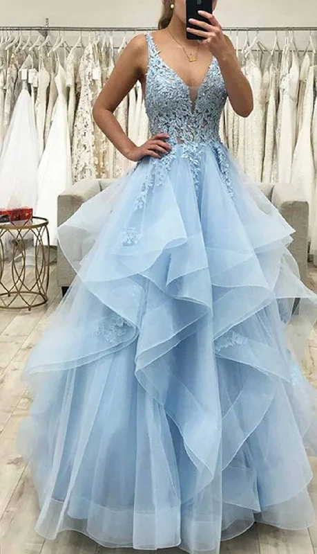 Women's Resort Garments Casual Elegance Women A-Line Appliques Prom Dresses Long V-Neck Evening Gowns Formal Party Dress YPD573