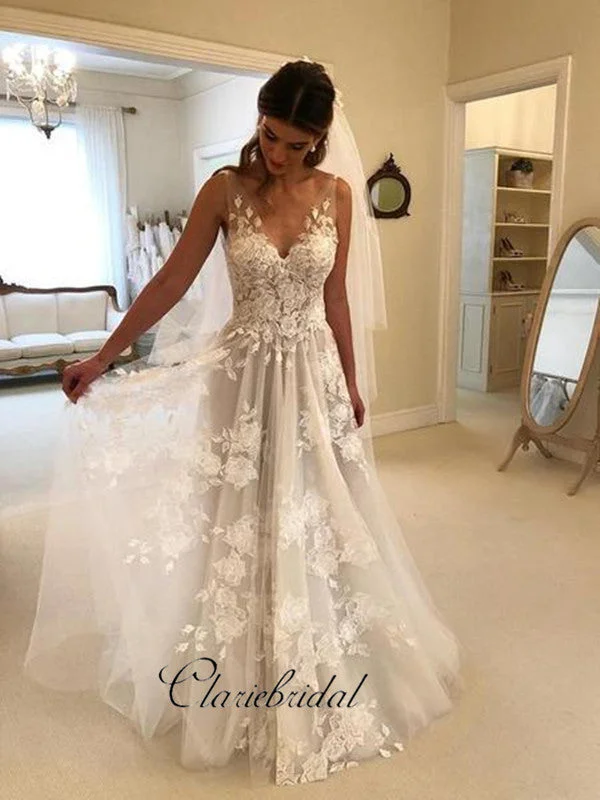 Women's Clothes For The Office Boho - Chic Festival - Ready Style A-line Lace Design Elegant Wedding Dresses, Modest 2019 Wedding Dresses