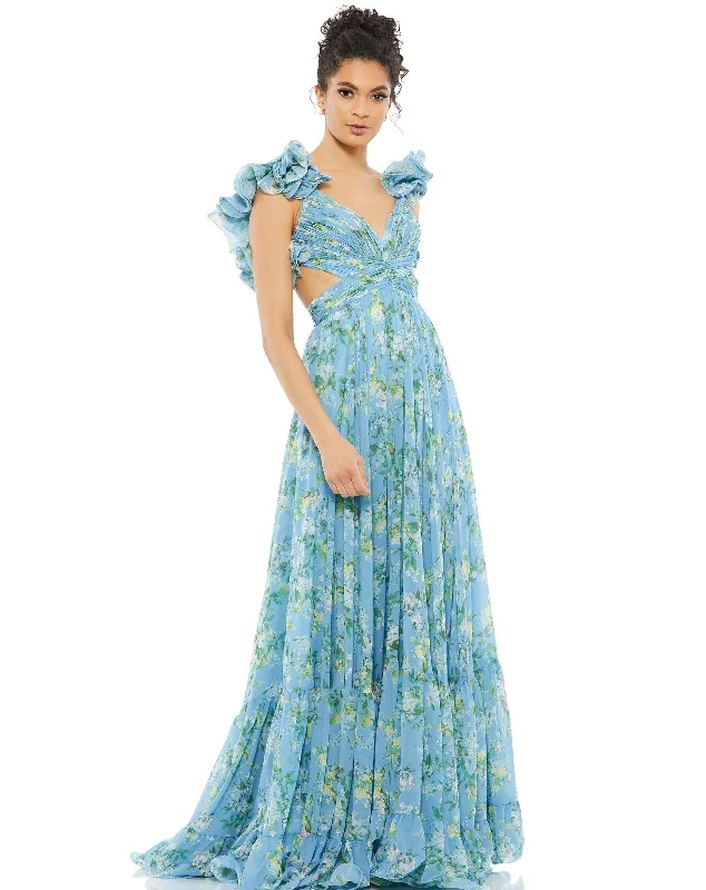 Women's Elegant Clothing Sets Fashion-Forward Style Mac Duggal 67803 Ruffled Floral Cut-Out Chiffon Gown