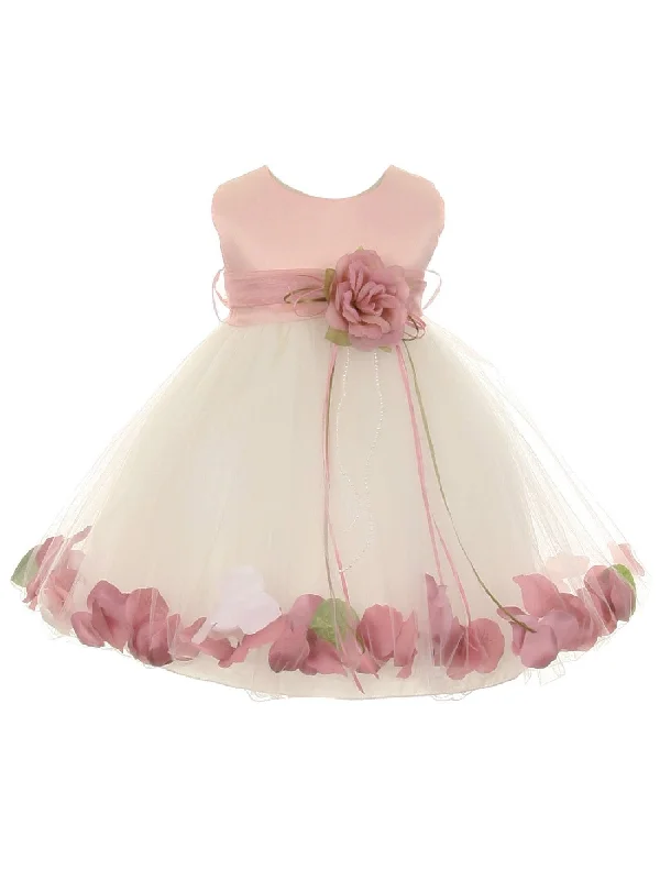 Casual Apparel For Women Save on Classic Elegant Styles Baby Girl Off - White Rose Top Satin Floating Petals Flower Girl Dress 6-24M