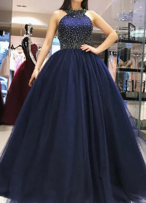 Women's Outfit Charming Silhouette Women Beads Prom Dresses Long Halter Evening Gowns Formal Party Dress YPD321