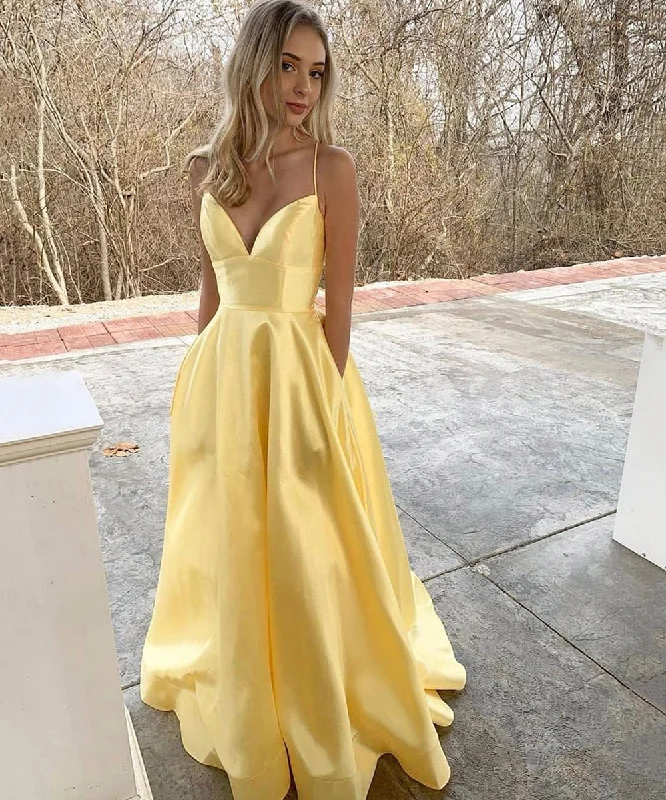 Women's Clothing Apparel Rustic Countryside Charm Look YELLOW SATIN LONG A LINE PROM DRESS EVENING DRESS    cg15686