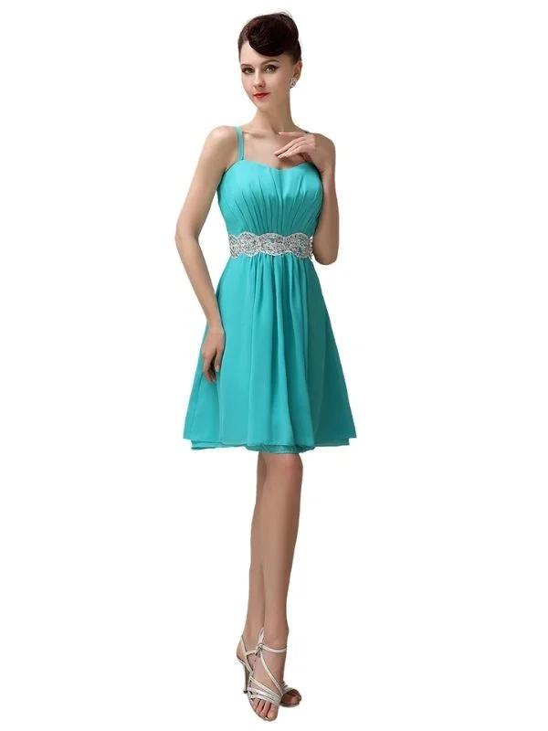 Women's Casual Apparel For Weekends Final Clearance Spaghetti Straps Sweetheart A-line Chiffon Appliques Short Bridesmaid Dresses