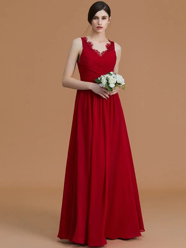 Luxury Women's Clothes Modern Romance A-Line/Princess V-neck Sleeveless Floor-Length Ruffles Chiffon Bridesmaid Dresses