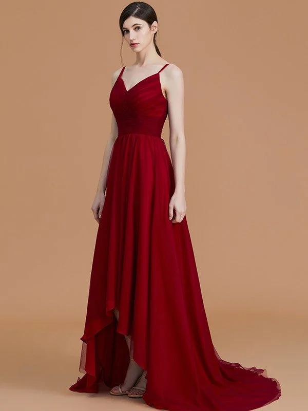 Stylish Outerwear Clothing For Women Today Only A-Line/Princess Spaghetti Straps Sleeveless Asymmetrical Ruffles Chiffon Bridesmaid Dresses