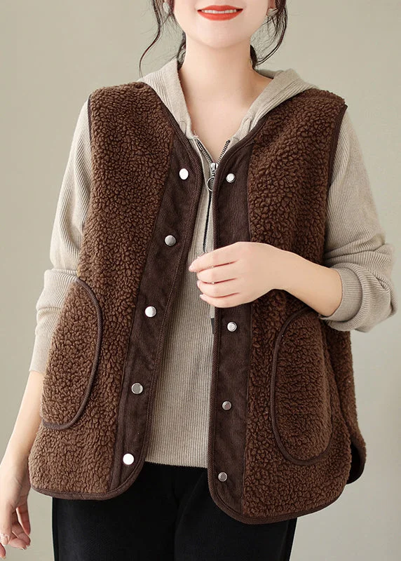 Tailored Clothing For Women Big Savings on Rustic Countryside Styles Women Brown Button Pockets Teddy Faux Fur Waistcoat Sleeveless