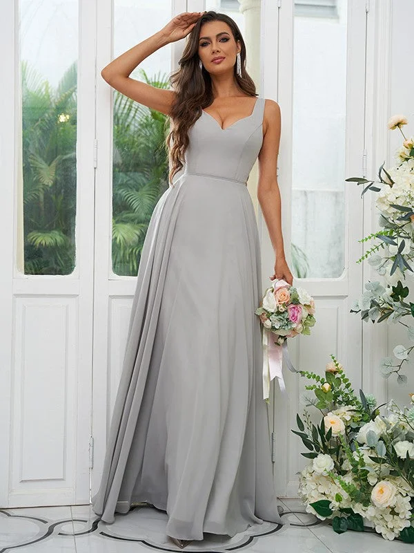 Women's Garments Lighten Up with Nordic Styles A-Line/Princess Chiffon Ruffles V-neck Sleeveless Floor-Length Bridesmaid Dresses