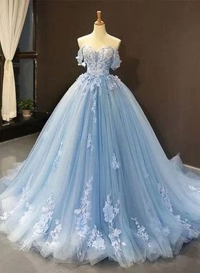 Women's Romantic Outfit Blue tulle lace long prom gown, blue evening dress  cg6069