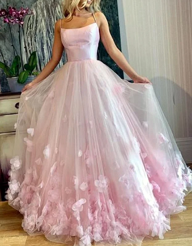 Women's Stylish Casual Garments Seasonal Trend Women A-Line Tulle Prom Dresses Long Appliques Evening Gowns Formal Party Dress YPD567