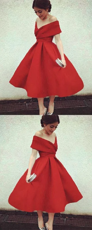 Modern Women's Apparel Save on Classic Elegant Styles Off The Shoulder Red Satin Prom Dresses    cg15388