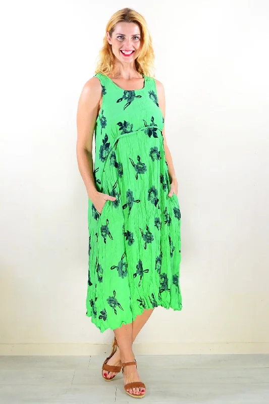 Affordable Women's Apparel Vintage Retro Party Wear Green Sleeveless Tunic Dress