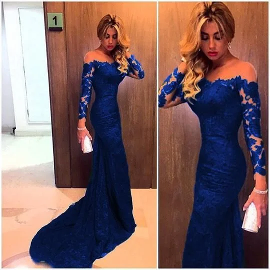 Women's Plus-Size Apparel Anniversary Sale Sheer Neckline Long Sleeves Lace Prom Dresses Mermaid Evening Gowns   cg12155