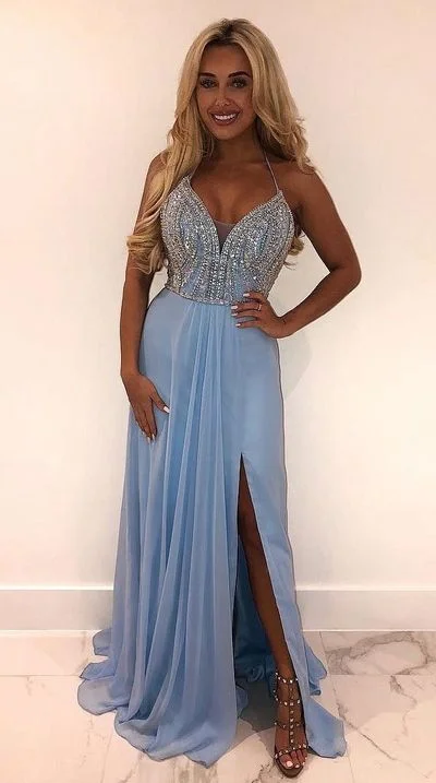 Timeless Women's Clothes Light blue Prom Dress with Slit, Ball Gown, Evening Dress,Birthday Party Gown  cg7904