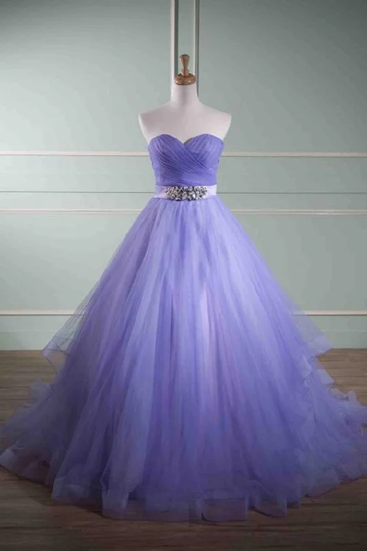 Women's Stylish Professional Apparel Purple Tulle Sweetheart Train Ball Gown Dresses prom dress  cg8588