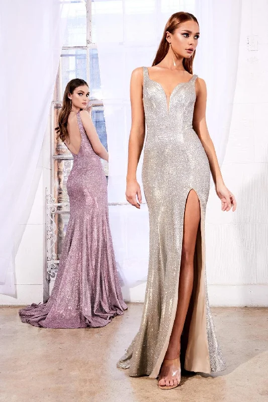 Women's Party Clothes Statement Piece Cinderella Divine KC876 Long Metallic Prom Sexy Slit Gown