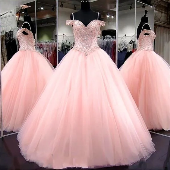 Women's Transitional Attire Pink Spaghetti Straps Ball Gown Quinceanera prom Dresses   cg10343