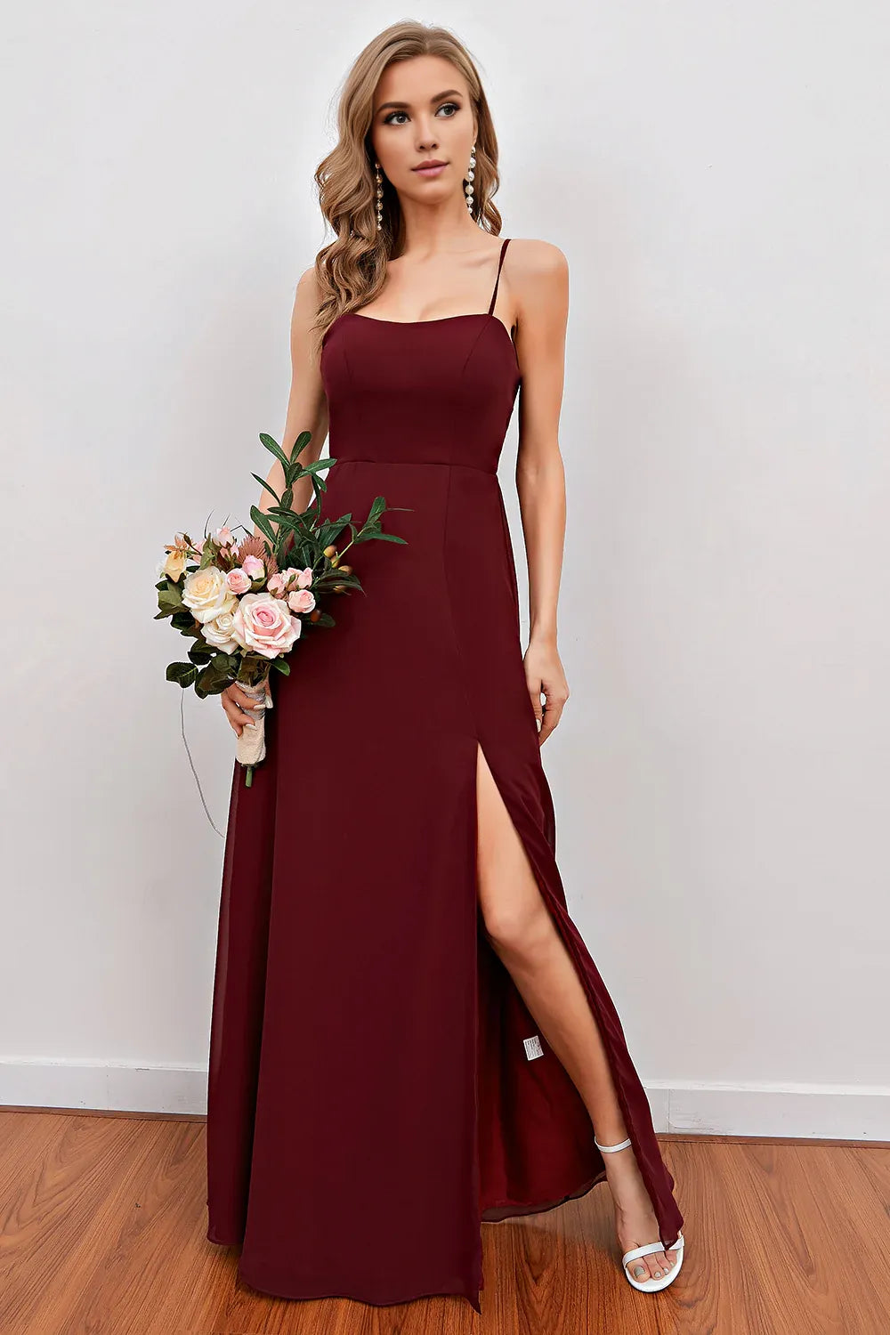 Modern Women's Apparel Y2K Nostalgic Fashion Look Amzcw Burgundy Spaghetti Straps Long Bridesmaid Dress with Split prom dresses shops gowns evening dresses