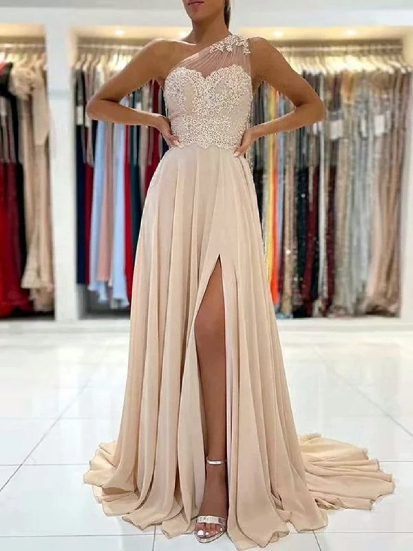 Women's Vintage Garments Graceful Drape Women A-Line Appliques Prom Dresses Long One-Shoulder Evening Gowns Formal Party Dress YPD564