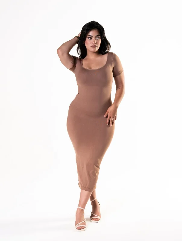 Women's Clothing For Outdoor Events Buy More, Save More Bodycon Shapewear Midi Slit Dress with Short Sleeves