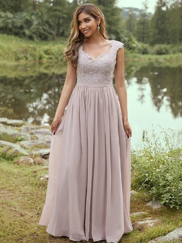 Women's High-Fashion Outfit Classic Charm A-Line/Princess Chiffon Applique Sweetheart Sleeveless Floor-Length Bridesmaid Dresses