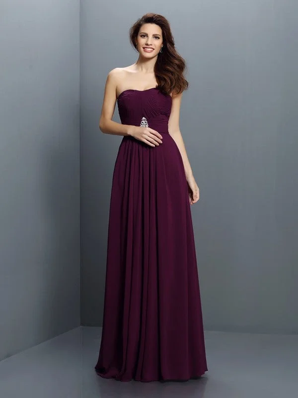 Comfortable Women's Clothes Spring Fling Sale A-Line/Princess Strapless Pleats Sleeveless Long Chiffon Bridesmaid Dresses